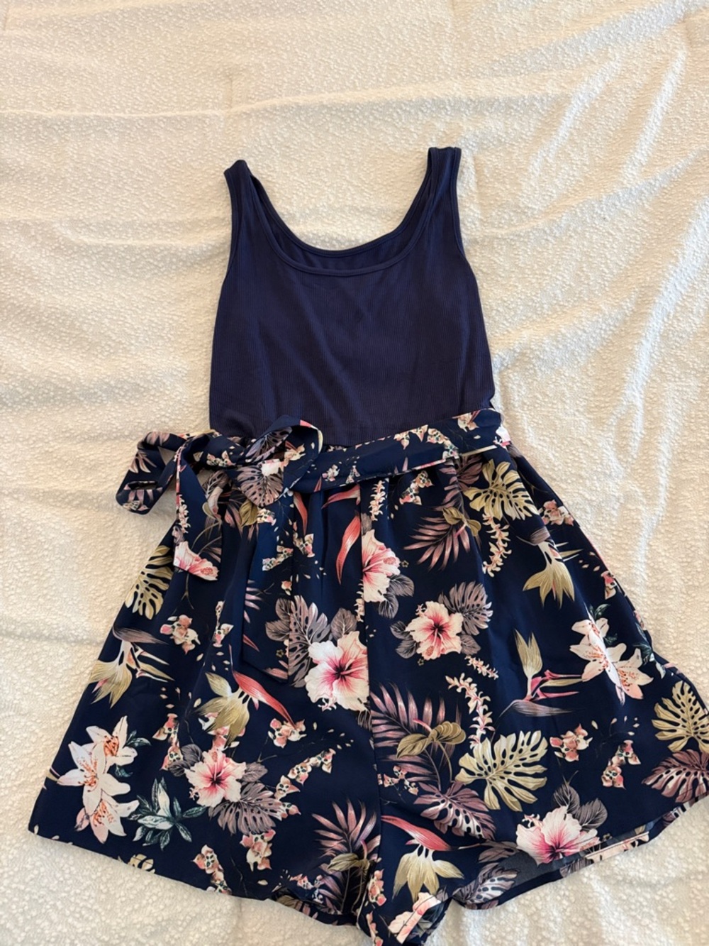 NWT! Navy Floral Tie-Waist romper